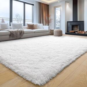 5x7 Area Rugs for Living Room, White Fluffy Shag Rug for Bedroom, Nursery and Indoor Floor, Soft and Comfy, Fuzzy Carpet for Kids, Girls, Boys Room Dorm Home Decor Aesthetic, Upgrade Non Slip