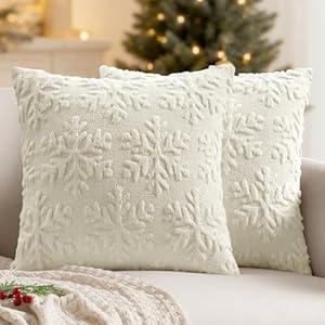 MIULEE Christmas Cream White Throw Pillow Covers Snowflakes Decorative 24×24 Inch Faux Wool Winter Festival Couch Pillow Covers Set of 2 Farmhouse Holiday Home Decors for Sofa Livingroom Bed