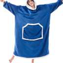 IFNOW Wearable Blanket Hoodie, Oversized Sherpa Fleece Hooded Sweatshirt with Eye Mask, Cozy and Giant Blanket Hoodie with Sleeves Extra Long for Adults Men Women, Navyblue