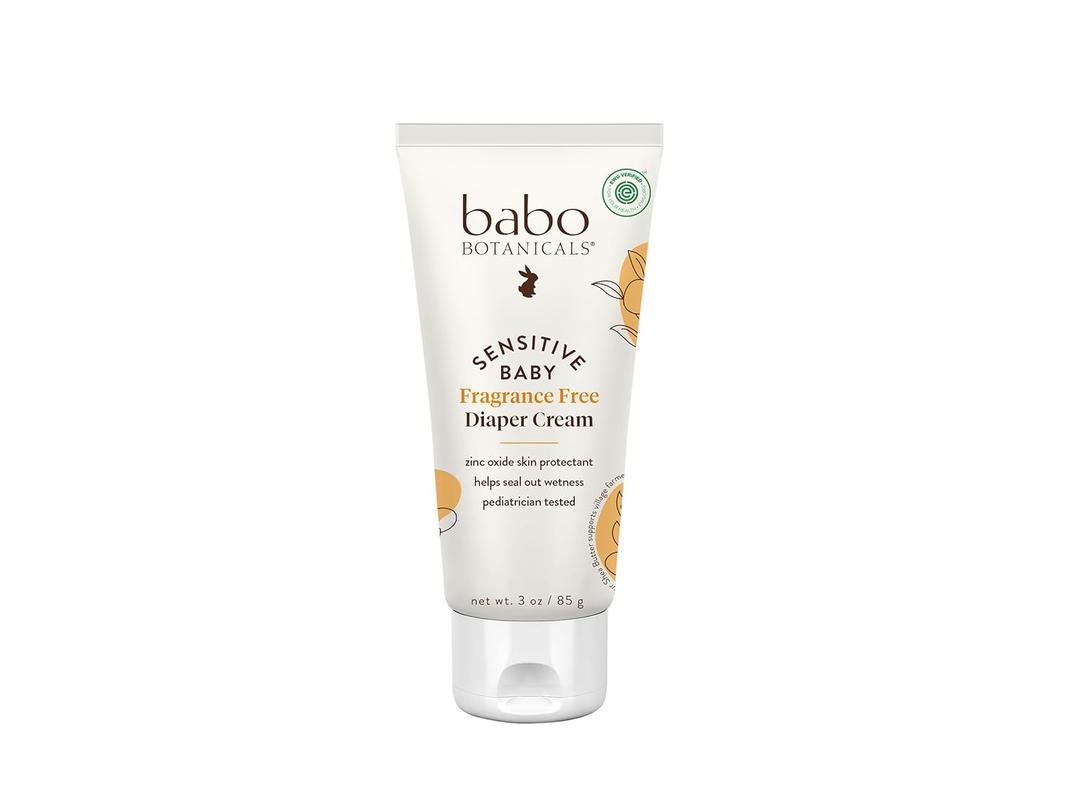 Babo Botanicals Sensitive Baby Fragrance-Free Diaper Cream - 25% Natural Zinc Oxide - Calendula, Shea & Cocoa Butter - EWG Verified - Vegan- From birth on (3 Ounce (Pack of 1))