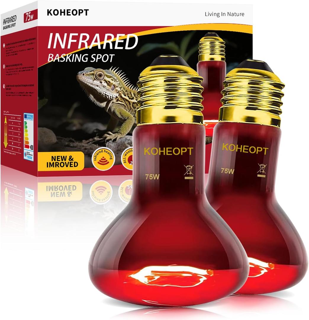 2-Pack 75W Reptile Heat Lamp Bulb, Infrared Heat Emitter Red Heat Lamp for Reptile Amphibian, Infrared Basking Spot Light Bulb,Red Heat Lamp for ChickensLizardsSnakesTurtles