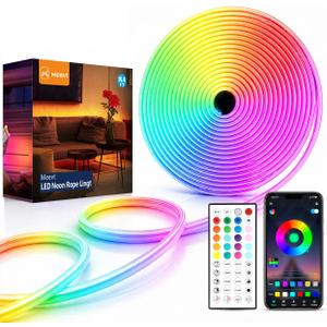 Neon Rope Lights - 16.4Ft Flexible LED Rope Lights,24V RGB Rope Lights Control with App/Remote Multiple Modes,DIY Design, IP65 Waterproof Strip Lights for Bedroom Room Outdoors Decor