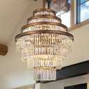 Wellmet Large Crystal Chandelier, Luxury 7-Tier Chandelier, Antique Gold Crystal Pendant Light for Living Room, Dining Room, Porch, Entryway, Hallway, Restaurant, 31''W (32 inches, Bronze)