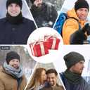 Senker Fashion Winter Beanie Hat Scarf and Touchscreen Gloves Set for Men, Warm Knit Skull Cap with Fleece Lined Gifts (Gray)