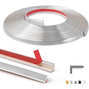 Art3d 20ft Outside Vinyl Corner Trim Peel and Stick for Tile and Wall Edges, Furniture Decoration Glittery Silver