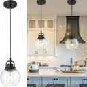 METWET 2 Pack Pendant Lights Kitchen Island, 7" Matte Black Pendant Light Fixtures Over Island with Globe Clear Glass Shade, Farmhouse Hanging Lights for Dining Room Entryway, PL125-MB-2PK