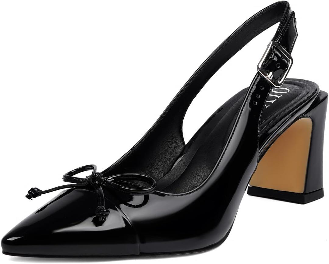 QIY Womens Pumps Pointed Closed Toe Chunky Heel Slingback Heels for Women Size 7