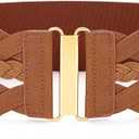 SANSTHS Vintage Stretchy Belt for Women, Womens Wide Elastic Belts for Dresses Coats, Fashion Womens Belts with Gold Buckle (S:Fits waist from 26"-29", Brown)
