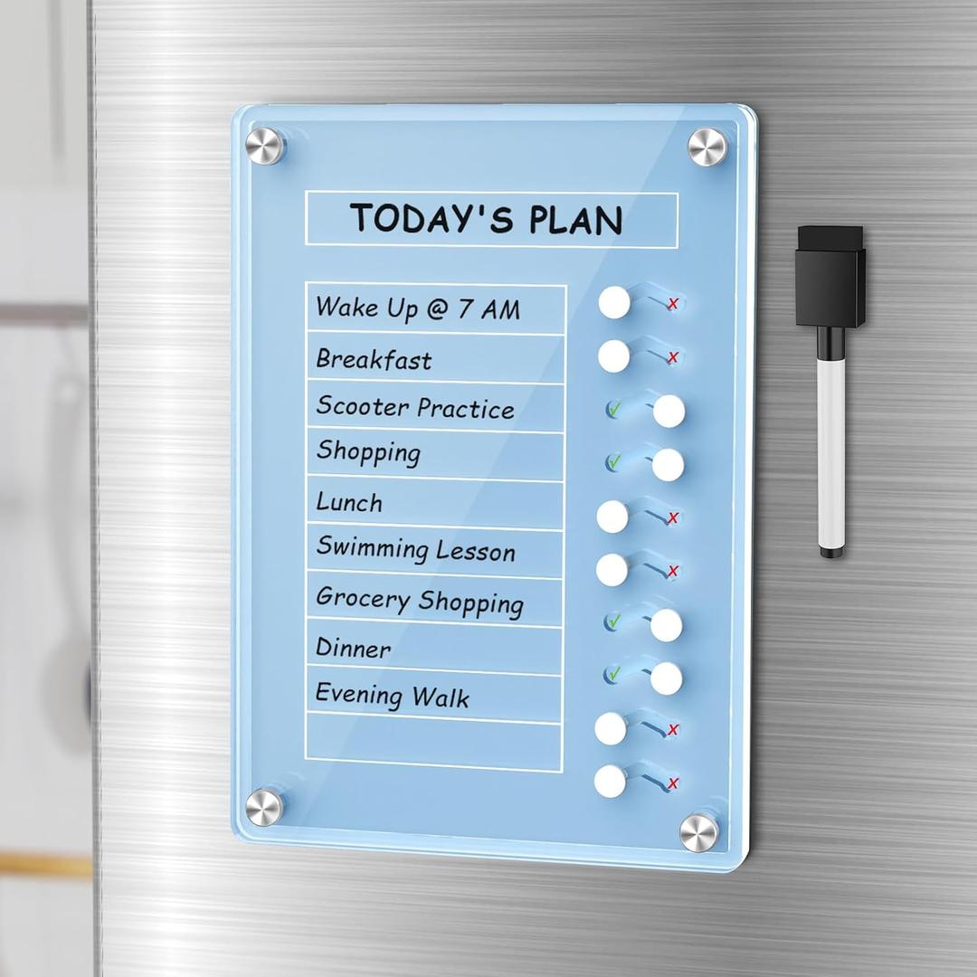 NiHome Acrylic Magnetic To Do List Planning Board with Sliders & Desktop Stand, Kids & Adults Chore Chart, Checklist Routine Chart Task Board for Fridge & Desk, For Magnetic Metal Surfaces Only (Blue)
