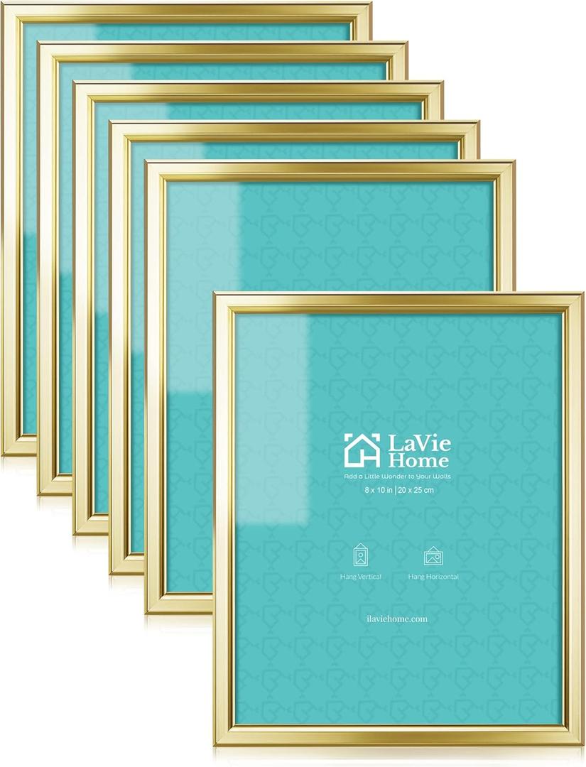 LaVie Home 8x10 Picture Frames (6 Pack, Gold) Simple Designed Photo Frame with High Definition Glass for Wall Mount & Table Top Display, Set of 6 Classic Collection
