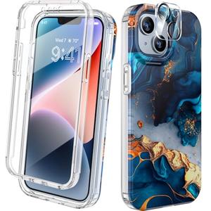 Diaclara Designed for iPhone 14 Case, Full Body Rugged Case with Built-in Touch Sensitive Anti-Scratch Screen Protector, with Camera Lens Protector for iPhone 14 6.1" (Water Blue)