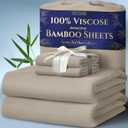 DECOLURE 100% Viscose Derived from Bamboo Sheets King Size 4pcs - Ultra Soft & Luxuriously Cooling, 17" Deep Pocket, Double Stitching, Perfect for Hot Sleepers - King Bed Sheets (Taupe)