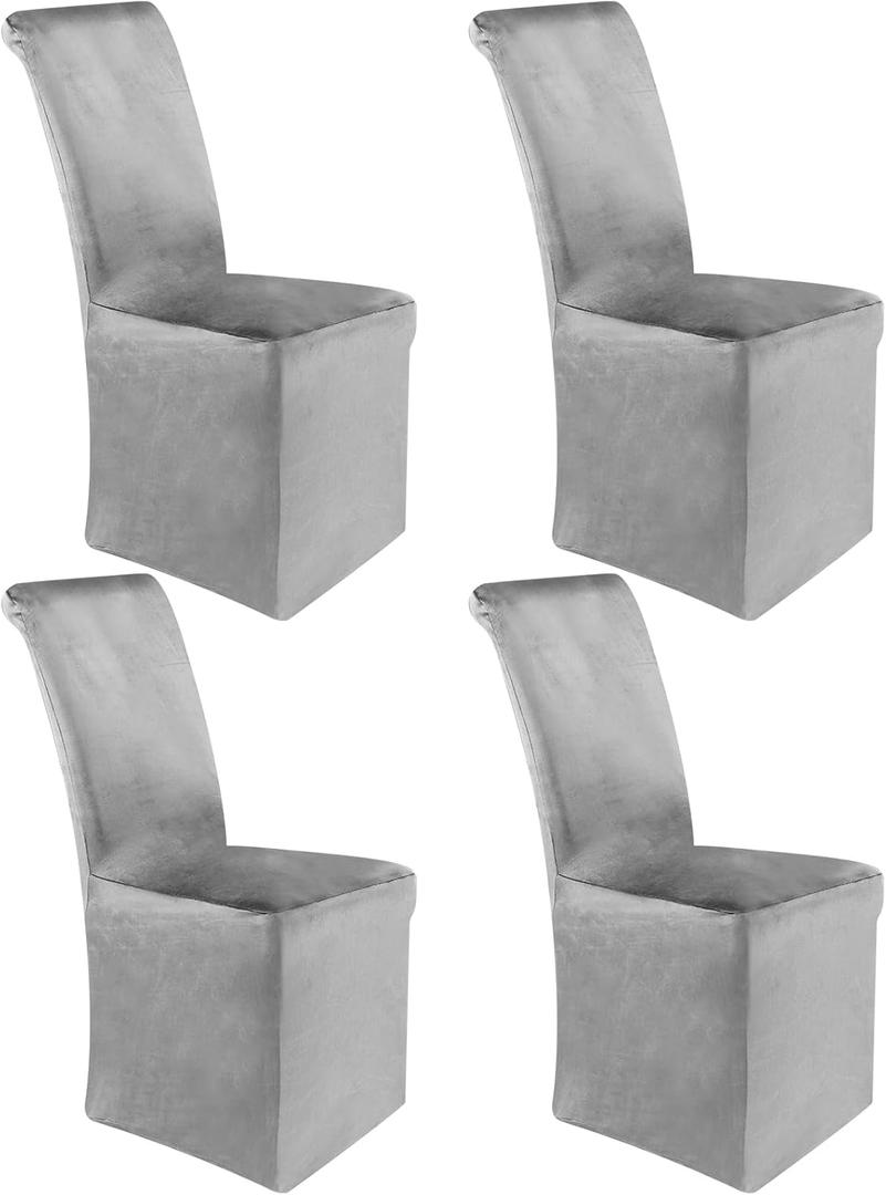 Moukeren Set of 4 Velvet Stretch Chair Covers Stretch Slipcovers Fur Chairs Cover Soft Removable Long Solid Slipcover for Wedding Dining Room(Gray) (Grey)