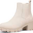 IDIFU IN2 Chelsea Boots Women Ankle Boots for Women Platform Low Chunky Block Heel Lug Sole Round Toe Fall Dress Boots for Women Comfortable Fashion Booties Cute Office Elastic Short Heeled Boots, Size 8