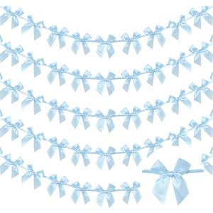 5 Pack Blue Bow Garland Banner Satin Ribbon Bow Decorations for Coquette Theme Birthday Party Bridal Shower Bachelorette Engagement Wedding (Blue)