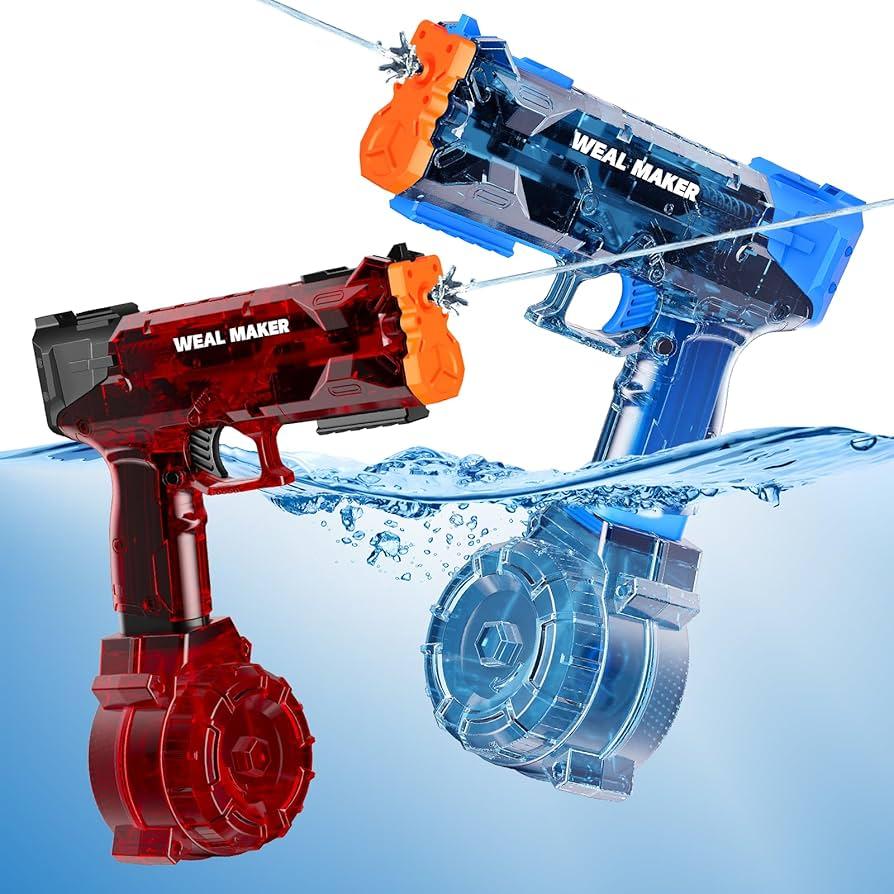 2 Pack Stronger Electric Water Gun for Kid/Aldult,Transparent Automatic Squirt Guns High Powered IP67 Waterproof, Water Guns with 400 Ammos for Outdoor Summer Beach Pool