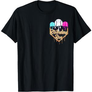 9th Birthday Baseball Ice Cream Drip Sprinkles 9 Year Old T-Shirt