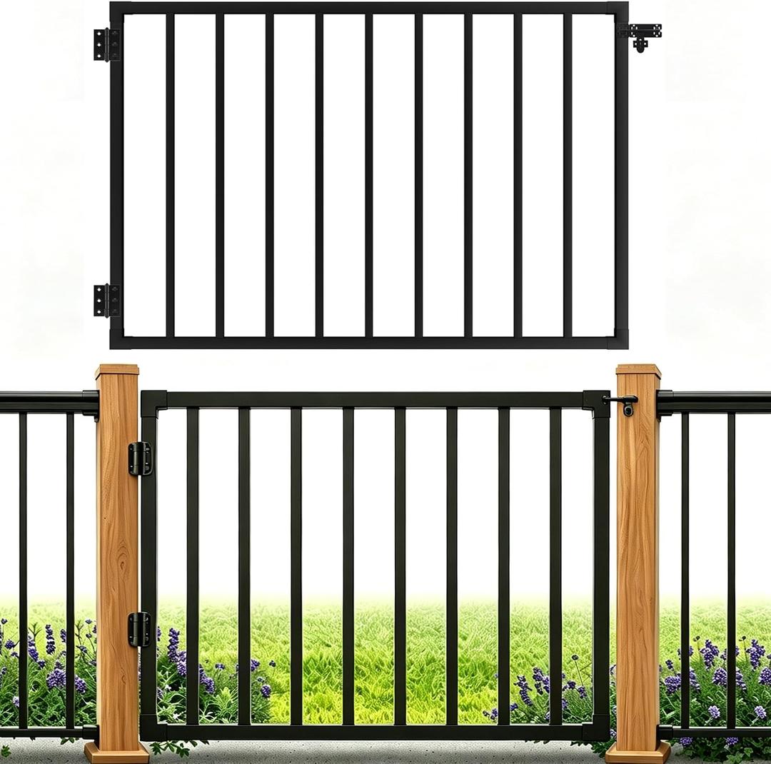 48" W x 42" H Outdoor Deck Gate Kit, Black Heavy‑Duty Steel Anti‑Rust Deck Gate, Outdoor Fence Gate for Deck Railing, Patio, Porch, Garden & Yard