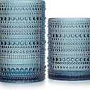 Vintage Hobnail Drinking Glasses Set of 12-14 oz Old Fashioned Glass Cups & 11 oz Cocktail Glasses, Aesthetic Kitchen Bar Tumbler Glassware Gifts Sets, Blue (12Pcs Blue New)