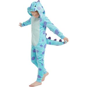 Kids Flannel Animal Onesie Costume Halloween Dress up Christmas for Girls and Boys (8 Years, Blue Dinosaur)