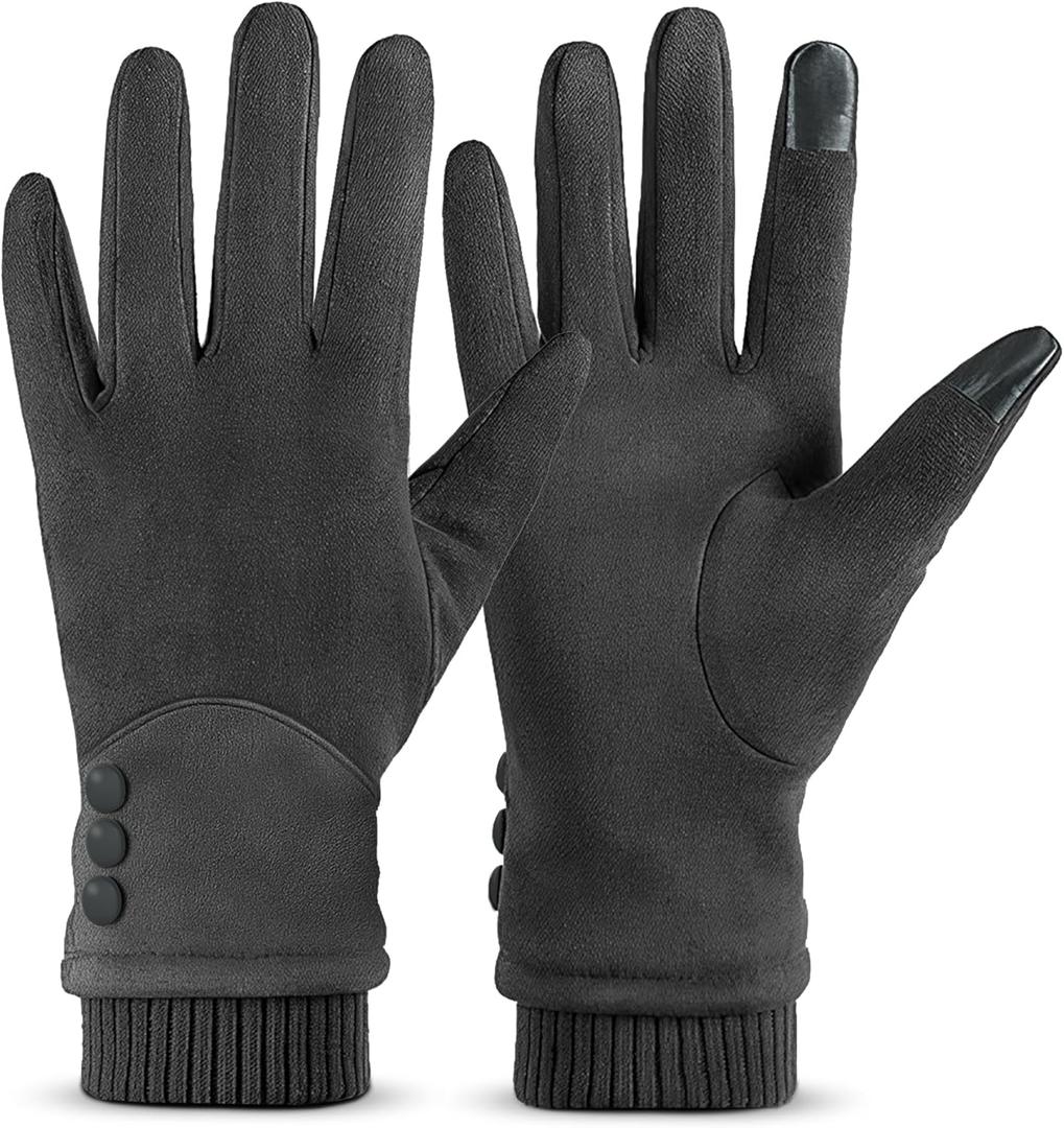 Women's Winter Warm Gloves With Touch Screen Texting Fingers, Windproof, Fleece Lined, Thick Warm Gloves (Medium, Grey)