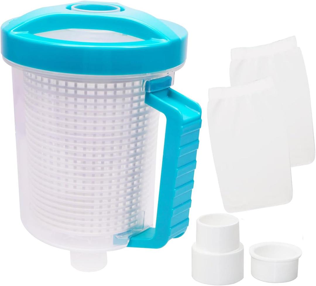 Inline Pool Leaf Canister Catcher, Leaf Catcher for Pool Vacuum with White Basket and 2 Skimmer Socks, Catch Leaves & Debris, Replacement Part for Inground Pool Cleaners