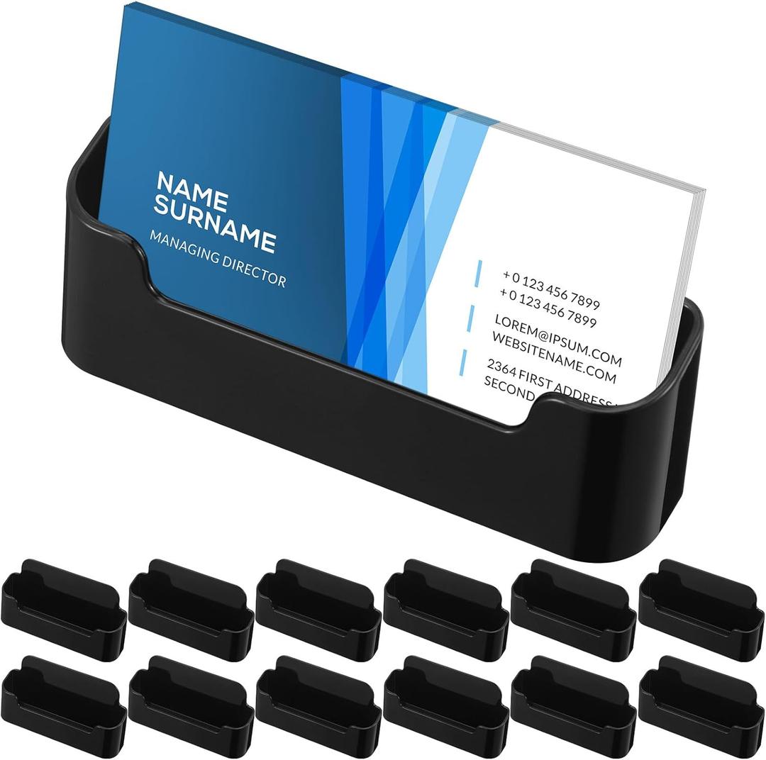 12 Pcs Acrylic Black Business Card Holder Display Business Card Holder for Desk Display Holder Stand for Desktop Office Home Supplies Fits 30-50