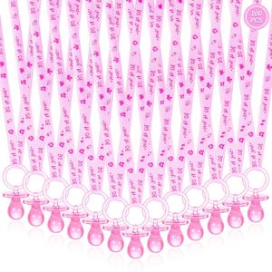 100 Pieces Baby Shower Pacifiers Necklace, Cute Acrylic Pacifier Necklaces for Chupones para Baby Shower Games Charm, Party Favors, Decorations DIY, Gender Reveal Table Scatter(Pink)