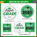 Graduation Decorations 2026, 200 Pcs Class of 2026 Graduation Party Supplies Kit with Paper Plates, Luncheon and Cocktail Napkins, Congrats Grad Decorations for 50 Guests (Green)