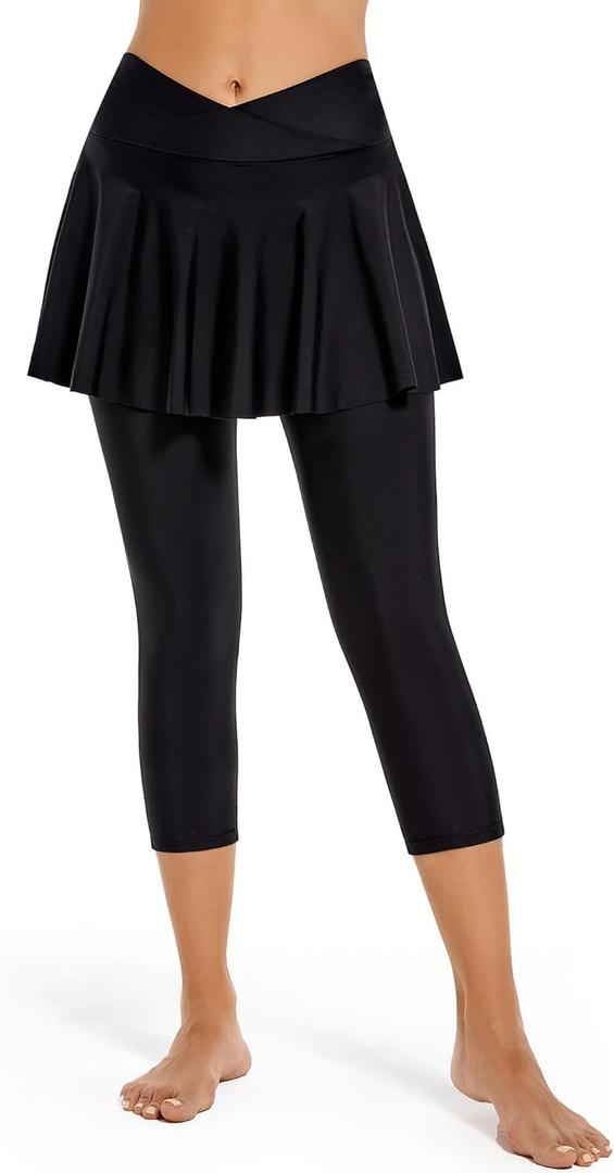 Seagoo Modest Swim Dress for Women Skirted Leggings Swimwear Skirt Sun Protection Capris High Waisted Skort Large