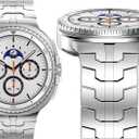 Metal Bands Compatible with Samsung Galaxy Watch 8 40mm 44mm/Watch 8 Classic 46mm Band for Men Women, Stainless Steel Luxury Link Bracelet Adjustable Replacement Strap for Galaxy Watch 8 Series (Silver/Silver)