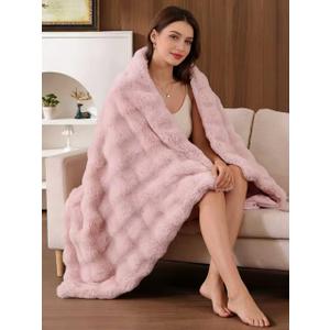 Faux Fur Throw Blanket, 50x60 Inch Bubble Textured Plush Couch Bed Throw, Ultra Soft Cozy Decorative Blanket, Machine Washable for Home Decor, Light Pink
