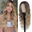 Long Ombre Blonde Wigs for Women 26 inch Long Wavy Middle Part Wig Ombre Blonde Wigs Upgraded Protein Fiber Hair Replacement Wig Cosplay Costume Halloween Wig(26'' Brown Ombre Blonde)