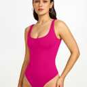 REORIA Women's Sexy Scoop Neck Sleeveless Bodysuit Backless Double Lined Tank Tops (Pink, S)