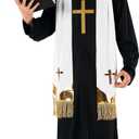 Morph Priest Costume Men Exorcist Outfit Adult Priest Costume With Collar Plus Accessories For Halloween Party XL