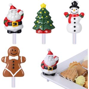 4 Pcs Christmas Hand-Painted Ceramic Christmas Tree Decor Ceramic Mini Plate Decor Red Bow Bell Santa Hat for Serving Dishes Platter Home Party Supply