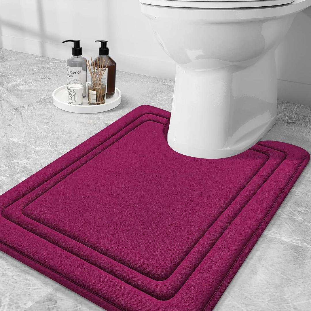 Grandaily Memory Foam Toilet Rugs U-Shaped 24x20, Ultra Soft, Non-Slip and Absorbent Bathroom Rugs, Machine Wash Dry, Comfortable Contour Bath Mat for Toilet Base, Burgundy