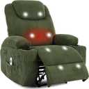 Ultra-Comfortable Corduroy Electric Recliner Chair - 135 Forward & Backward Adjustment, Heated Massage, Dual Cup Holders, Double-Side Storage Pockets & Tool-Free Assembly Green