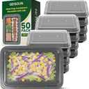 100 Pack 28oz Meal Prep Containers Reusable with Easy Open Lids, Sturdy Leakproof Food Safe, To Go Take Out Plastic Food Storage Containers with Lids, Microwave Freezer Dishwasher Safe, Black
