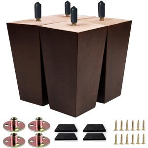 Sofa Legs Square Bed Feet 5 inch Wood Replacement Leg for Furniture Set of 4, Dark Brown