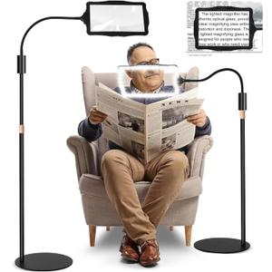 Hands Free Floor Magnifying Glass, with Light and Stand, 3 Light Modes Rechargeable Floor Magnifying,Suitable for Reading, Sewing, Crafts, DIY, Embroidery, Close Work. Magnifiers for Seniors