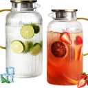 Glass Water Pitcher with Lids and Handles, Hot and Cold Water Bottles, Heat-Resistant Borosilicate Glass Water Jugs, Used for Cold Brewed Tea, Coffee, Lemonade, and Homemade Beverages(2.5L 2PCS)