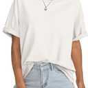 Womens Cotton Oversized T Shirts Short Sleeve Tops Ribbed Crewneck Loose Fit Tee Summer Fashion Clothes 2026 (X-Small)