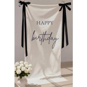 Tingjoo 27 78 Inch Happy Birthday Fabric Banner Long Birthday Party Decorations Backdrop Coquette Rustic Photo Props Sign with Bow Hanging String for Party Indoor Outdoor Yard Wall Decor(Black)