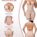 SHAPSHE Backless Shapewear Strapless Deep U Plunge Bodysuit for Women Built In Bra Tummy Control Low Back Body Shaper (Beige, M)