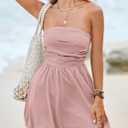 Wenrine Women's Sexy Strapless Summer Mini Dress Sleeveless Smocked A Lined Bubble Wedding Club Party Dress (Pink)