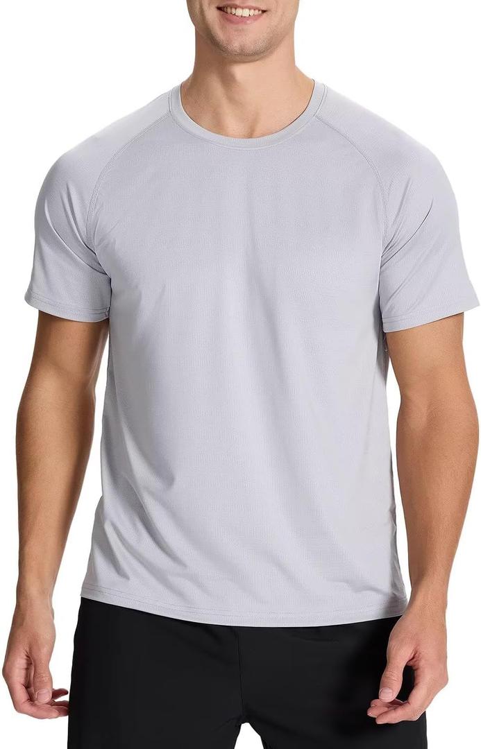 Men's Sun Protection Shirts Lightweight Athletic Quick Dry Rash Guard Cooling Tee (Gray, XXXL)