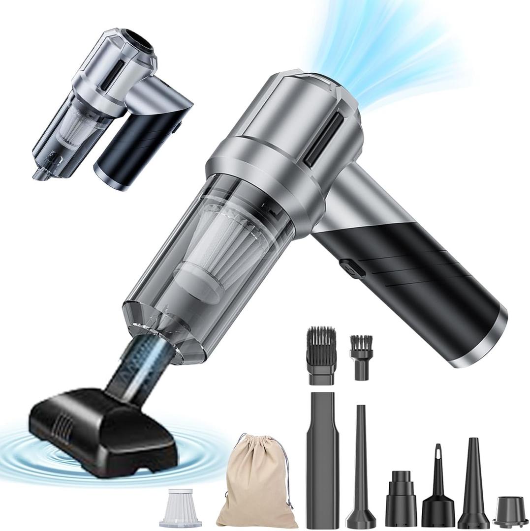 Portable Cordless Foldable 20000PA High Power Mini Vacuum Cleaner, 4-in-1 Compressed Duster & Air Blower & Pump, Hand Held Vacuum, Brushless Motor, for Car, Home, Office, Pet, Camping (Black)