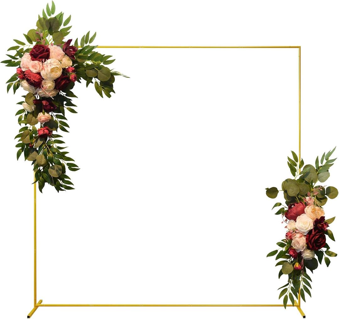 Wedding Arch Backdrop Stand 6.6x6.6 FT Gold Square Balloon Arch Frame for Wedding, Birthday Party, Baby Shower Ceremony Decoration