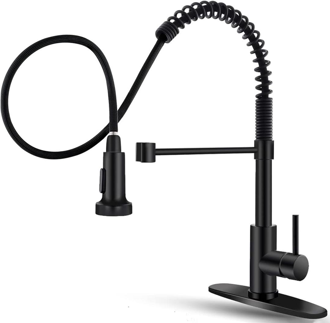 OWOFAN Black Kitchen Faucet with Pull Down Sprayer Stainless Steel Single Handle Pull Out Spring Sink Faucets 1 Hole Or 3 Hole Dual Function for Farmhouse Camper Laundry Utility Rv Wet Bar (1 Black)